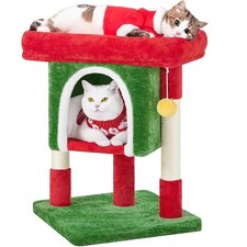 Petit Arbre à Chat Tour avec Cachette Niche Griffoir Jouet 58 cm H Rouge/Vert