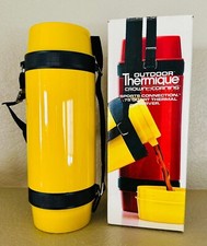Vintage Crown Corning Outdoor Yellow Thermique 11.5” Glass Insulated Thermos EUC