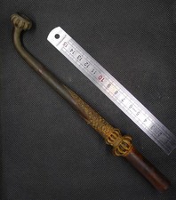 22cm Ancien Foyer Pipe Tabac 19ème Alliage type Bronze Nord Thaïlande Laos Asie