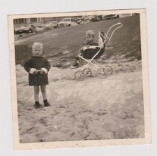 old photo ?️ two children and stroller vintage cars 1960s