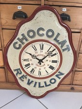 Ancienne authentique pendule tole horloge chocolat REVILLON horlogerie pub