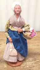 Clay French Provence Figurine Santon Old Woman Escoffier Basket Purse Market