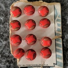 6 Vintage Red Czech Buttons Gold Lustre Retro 3/4” Shank