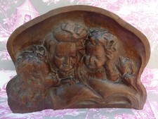 Fronton d'Armoire XVIII-XIX éme Enfants au livre BOIS sculpté 35cmX24cm DECO