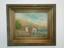 Painting "Landscape With 2 Houses"! Impressionism With Signed Stucco Frame