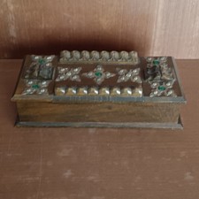 Ancien Coffret En Bois Sculpté Ornée De Décor En Métal Boîte À Bijoux, Cigares 