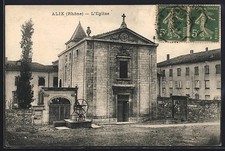 Old postcard Alix, the Church and surroundings 