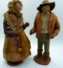 Vintage French Escoffier Santon 7.5" Woman & Man Dollhouse Miniature Size Doll