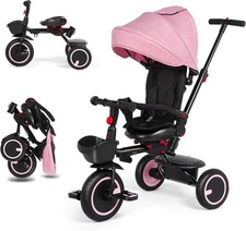 Baby Tricycle 6-in-1 Folding Kids Trike Removable Push Handle 7mo - 5yrs PINK