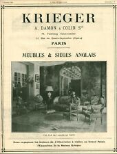 Antique Krieger Furniture & Seats English Advertising 1908 Magazine Issue