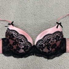 Charlotte Russe Intimates Bra 34C Push Up Bra Lace Black Pink Lingerie Sexy
