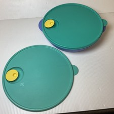 Tupperware Crystal Wave Divided Dish Meal Keeper Blue 3284C Vented 2 Lids 10”