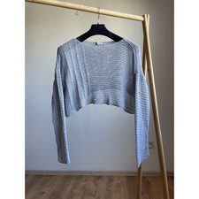 Sarah Pacini Cropped Mesh Knit Oversized Sweater