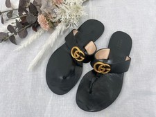 Gucci Gg Marmont Tong Sandals Black Leather