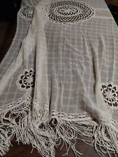 Rideau voile de coton beige franges et crochet 150 X 234 cm