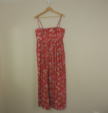 Coco Shop Dress Womens Large Red Pink Floral Multi Maxi Skinny Strap Poof Resort