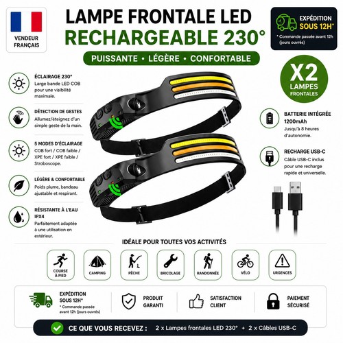 Lampe frontale induction cob - lampe,