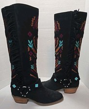 Size 7M Dingo Super Star Fringe Tooled Inlay Snip Toe Boots