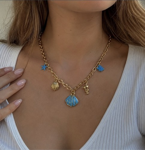 Collier chaîne doré bleu - doré, à