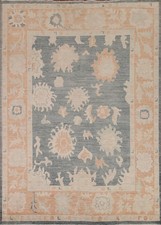 Tapis De Salon Gris/Orange 8x10 Teinté À La Végétale Oushak En Laine Turque