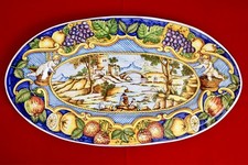 Grandes assiettes décoratives italiennes Deruta en faïence d'occasion