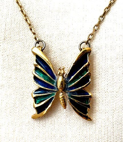 Collier papillon doré bleu - collier,