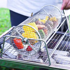 Stainless Steel Rolling BBQ Grill Mesh Basket Grill Rotisserie Basket roll Barbe