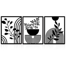 Lot of 3 Modern Geometric Black Metal Wall Panels - Bohemian Deco-Dé...