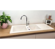 Evier encastrable en céramique lingot blanc 2 cuves + égouttoir