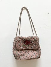 Zara Accessories ￼Pink Velvet Rhinestones Beaded Small Purse Handbag