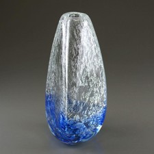 Blue & Transparent Glass Vase 85mm x 170mm Triangular Flower Holder Used