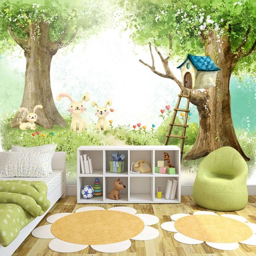 Papier peint motif foret et - peint,