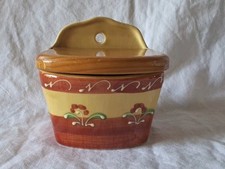 Ancien Pot A Sel Cuisine En Céramique Décor Fleurs Rétro Signé CPP FAIT MAIN 