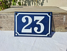 OLD ENAMELLED PLAQUE STREET NUMBER 23 / 15 CM X 10 CM / BLUE AND WHITE