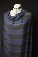 Lanvin. Merveilleux voile mousseline de soie, rayée noire marine bleu nuit