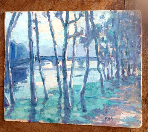 Huile ancienne paysagedouble - huile,
