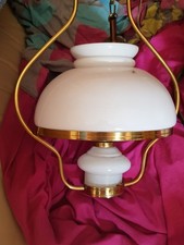 Vintage 1950s Opaline and Brass Pendant Chandelier 