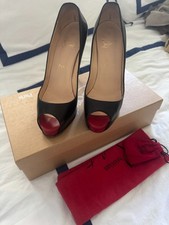 Christian Louboutin 120mm Black Kid Leather Heels with Red Peep Toe - Size 39