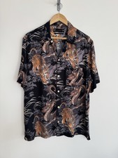 Allsaints “Kali” Short Sleeve Shirt Floral Tiger Dragon Black Large/Relaxed