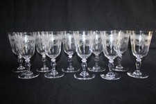 10 Needle Engraved Crystal Water Glasses, Napoleon III Floral Decor, 15.6cm