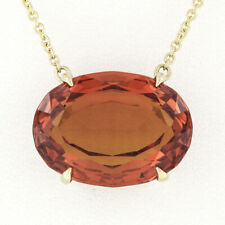 NEW 14k Yellow Gold GIA 15.85ct Lab Grown Oval Orange Sapphire Pendant Necklace