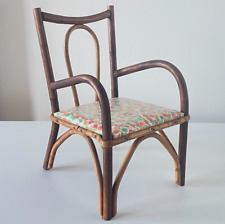 Antique Toy - Nice Bamboo Wicker Doll Chair with Flower Seat