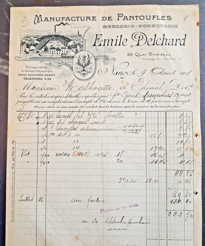 1918 invoice old - invoice, emile