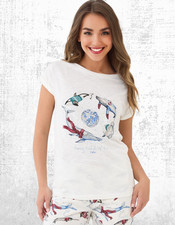 Ex Fat Face Women’s SS Cotton Pyjama Top in Ivory Whale Of Time