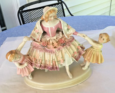 ANTIQUE VOLKSTEDT KARL ENS GERMANY FIGURINE LADY & HER 2 SMALL GIRLS 10.5"  LONG