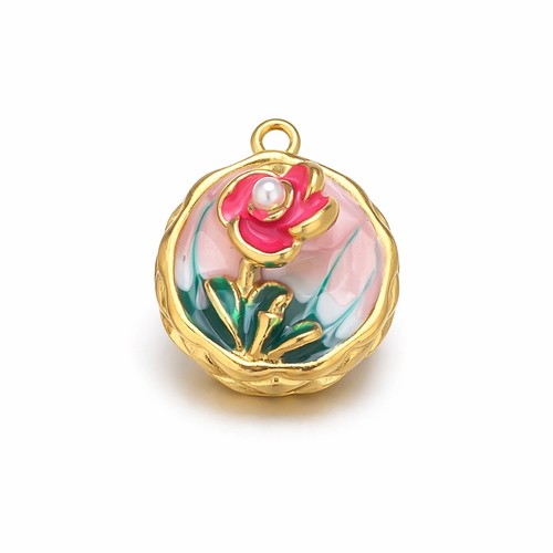 Pendentif rose émaillée - rose,