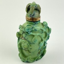 Finely Carved Chinese Turquoise & Gilt Metal Snuff Bottle Gourd Tree & Bird