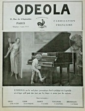 PUBLICITÉ DE PRESSE 1923 ODEOLA LE SEUL PIANO PNEUMATIQUE