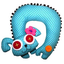 Oreiller cervical avec motif animalier - Oreiller avec pompon et tête d'animal 0