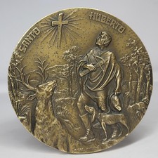 Patron Saint of Hunters HUBERT OF LIÈGE Seeing the Cross Bronze Medal/ Deer/ Dog